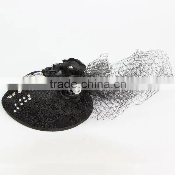 Modern Wedding Fascinator Black Rhinestone Headband Hats Women Brides Hair Accessories