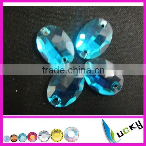 Highest Quality Sew-on Crystal Beads Number 3063# Oval Shape Blue Zircon Color for Garment