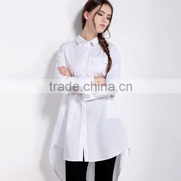 Lady's Loose Casual Long Sleeve Solid White Blouses photo-4