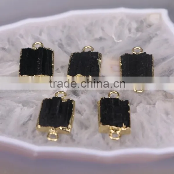 Gold Plated Natural Black Tourmaline Druzy Stone Connector Beads For Jewelry Making photo-2