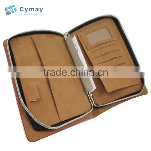 Composition Leather Certificate PU Presentation Zipper File Folder Bag With 3 Ring
