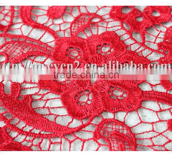 New Design Embroidered Pattern Red Polyester African Lace Fabrics for Dress photo-5