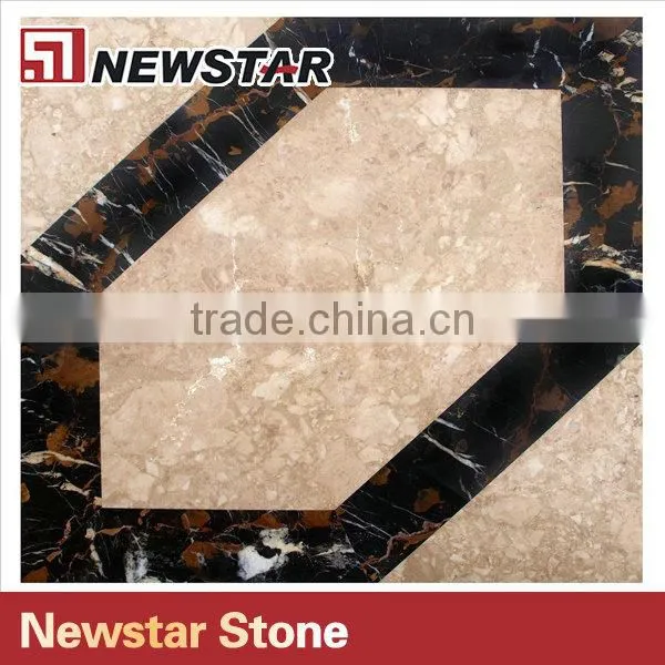 Newstar Black And Gold Marble Waterjet Floor Medallion Tile For Sale Mosaic photo-3