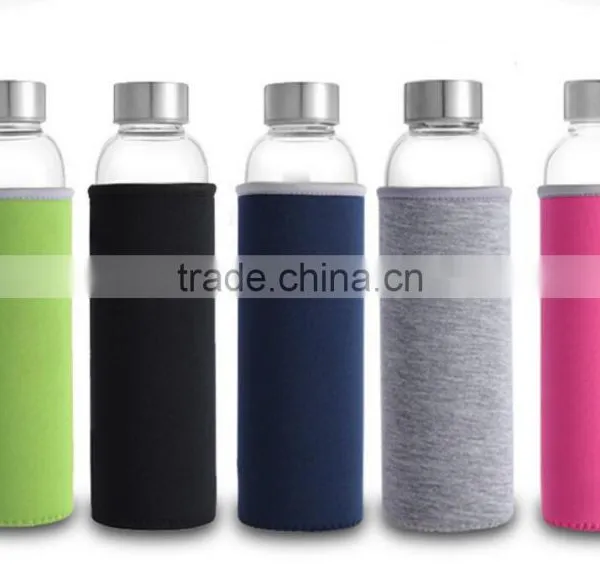 Environmental Borosilicate Glass Water Bottle With Colorful Nylon Sleeve (18oz) photo-2