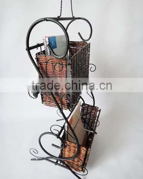 RH-4470 Two Tier Scroll Design Wicker Display Magazine Rack photo-2