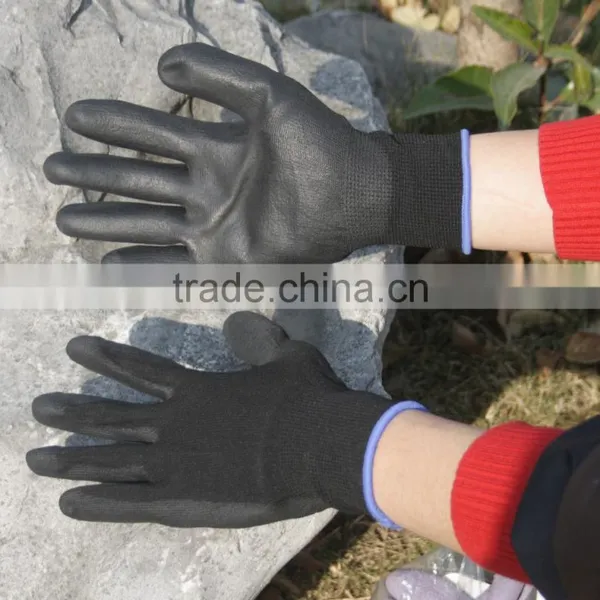 NMSAFETY 13 Gauge Knitted Black Nylon pu Dipped Dmf Free Working Gloves for Construction photo-4