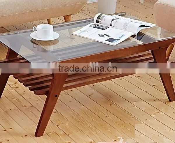 2016 High Quality Tempered Glass Modern Wooden Coffee Table photo-3