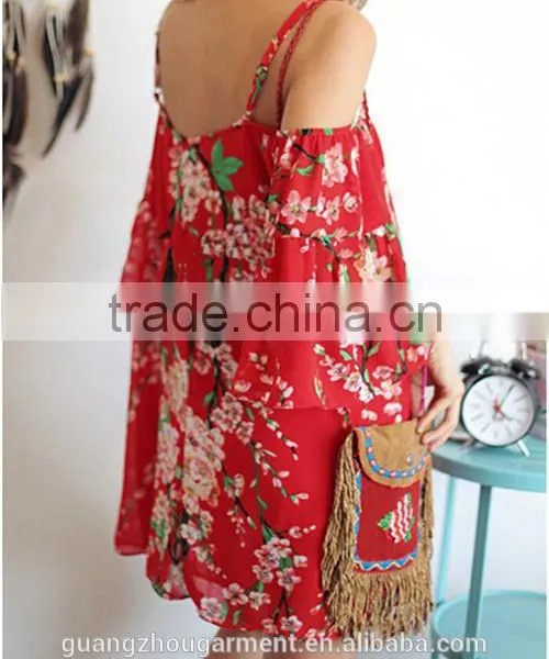 Summer Women Sexy Batwing Sleeve Floral Chiffon Beach Evening Party Short Dress photo-3