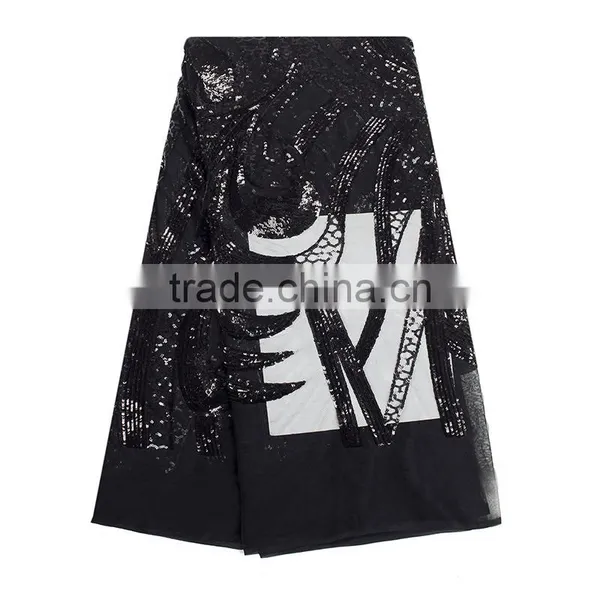Fashionable French Gold Sequins Tulle Lace 3D Textile Lace Fabric photo-3