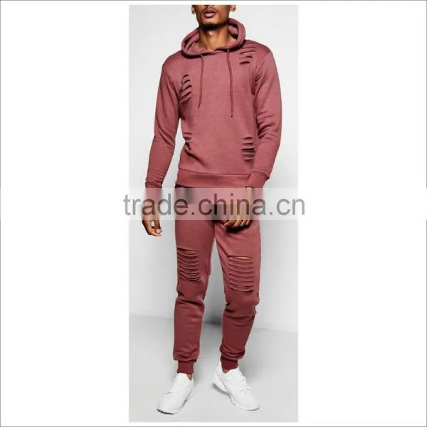 Guangzhou Factory Wholesale Cotton Broken Hole Fashion Tracksuit And Supply Custom Tracksuit photo-3