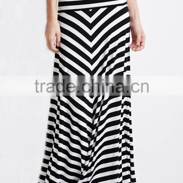 2015 Fold-over Waist Stripe Print Skirts Fashion Long Maxi Skirt photo-3