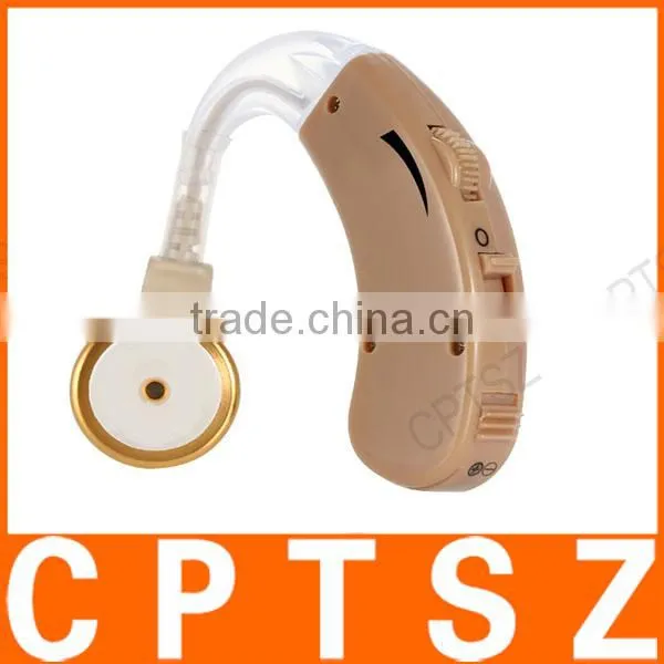 Behind Ear Sound Amplifier Digital Hearing Aid With Earplugs Volume Adjustable Audiphone Mini Brown