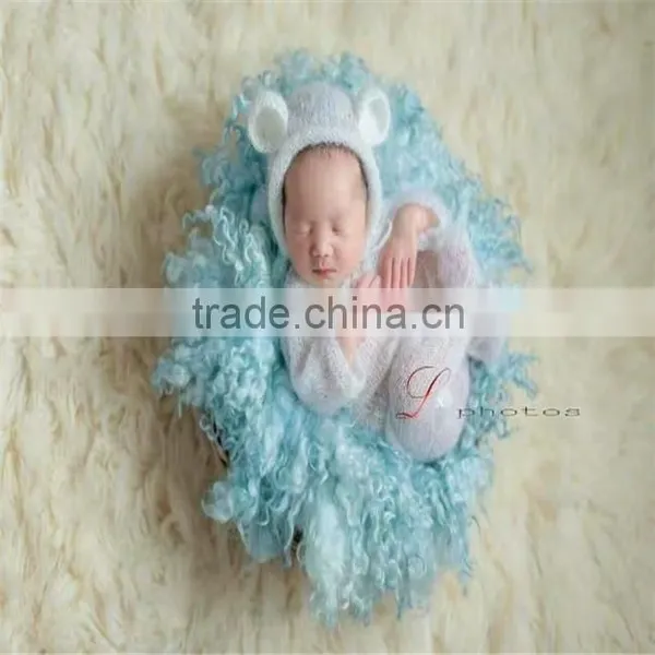 Mohair Baby Romper and Bonnet Sets Newborn Knit Pant Photography Props Baby Mohair Hooded Romper Luxury Overall Outfit Sitter photo-2