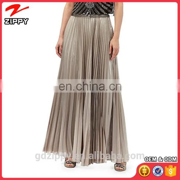 Wholesale Gold Pleated Woman Long Maxi Skirt