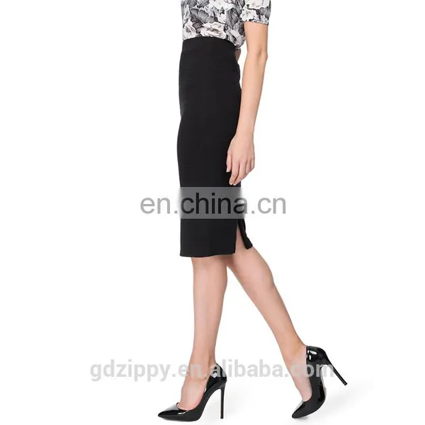 Black Knee Length Fitted Mature Women Skirt photo-3