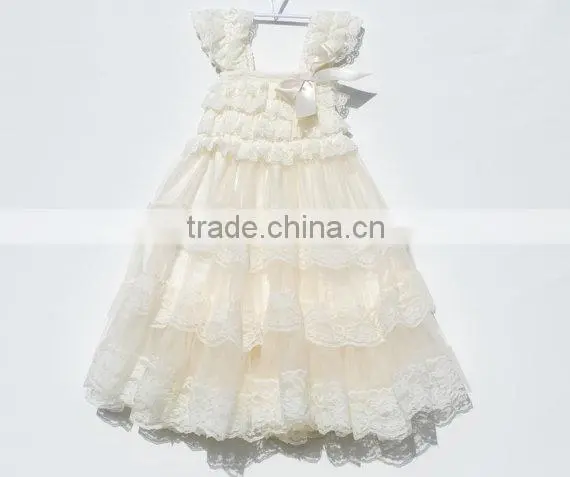 New Design Ivory Petti Lace Ruffle Dress , Baby Dress Pattern Flower Girl photo-4
