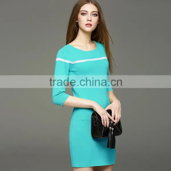2017 Hot Summer New Knit Half Sleeve Stripe Dress With Slimming Looking photo-3