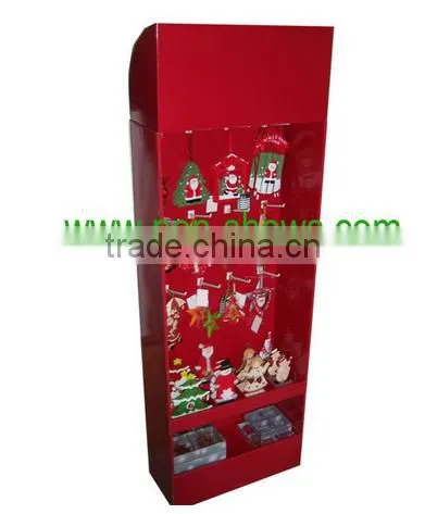 Christmas Red Cardboard Display Standing Wtih Plastic Hooks for Retail