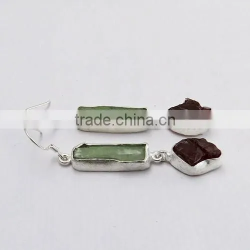 Very Unique !! Prehnite & Garnet 925 Sterling Silver Earring, 925 Stamped Silver Jewelry, Buy Silver Jewelry photo-4