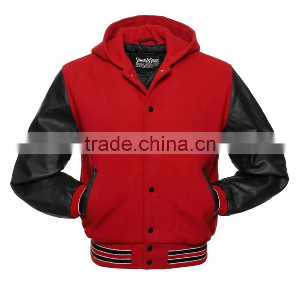 Custom Quality Hooded Plain College Varsity Jacket Wholesale photo-2