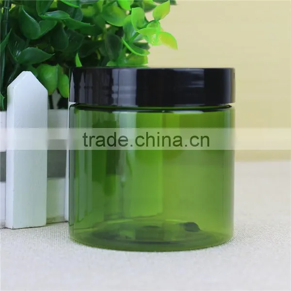 High Quality 200ml Transparent Green PET Jar With Black Plastic Cap