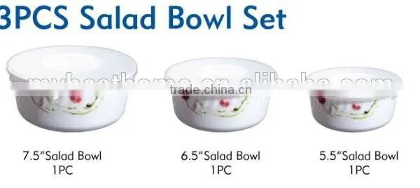 3pcs Salad Bowl Set With Lids Heat Resistant Opal Glassware Microwave Oven photo-2