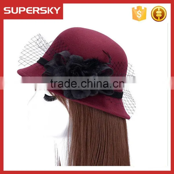 K-108 Ladies Formal Hats With Flower Charm Band Wool Felt Bucket High Quality Women Lace Trim Homburg photo-2