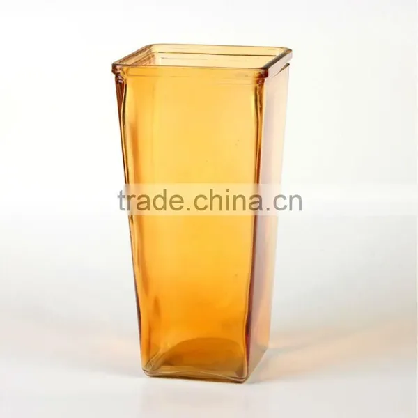 Orange Color Square Glass Vase