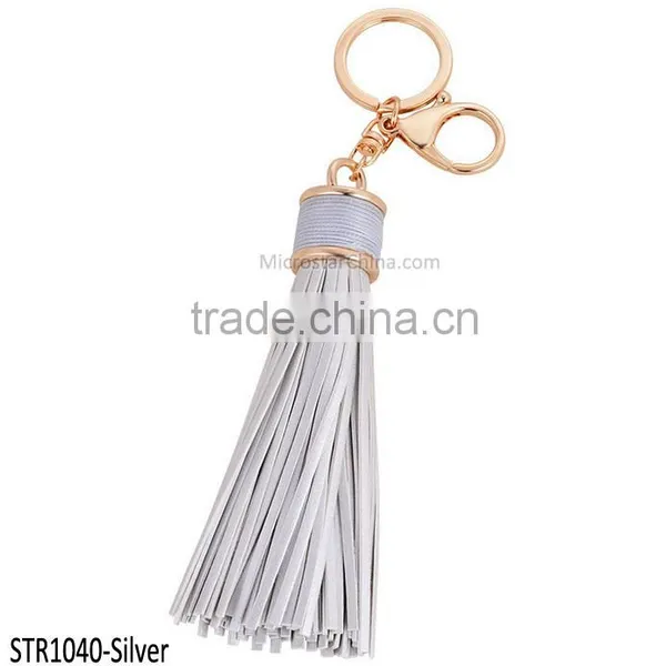 20cm PU Leather Tassel Keychain in Stock 6 Colors Plated Gold Key Chain photo-4