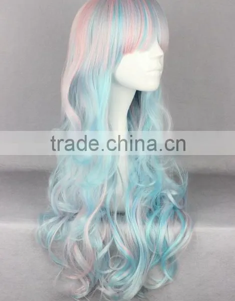 Synthetic Cosplay Light Pink Mixed Light Pink Anime Long Water Curly Lolita Wig N415 photo-3