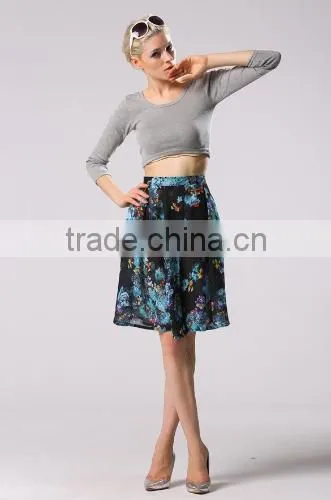 Stylish Lady Sexy Women's Fashion Knee-length Floral Printed Pleated Skirt photo-4