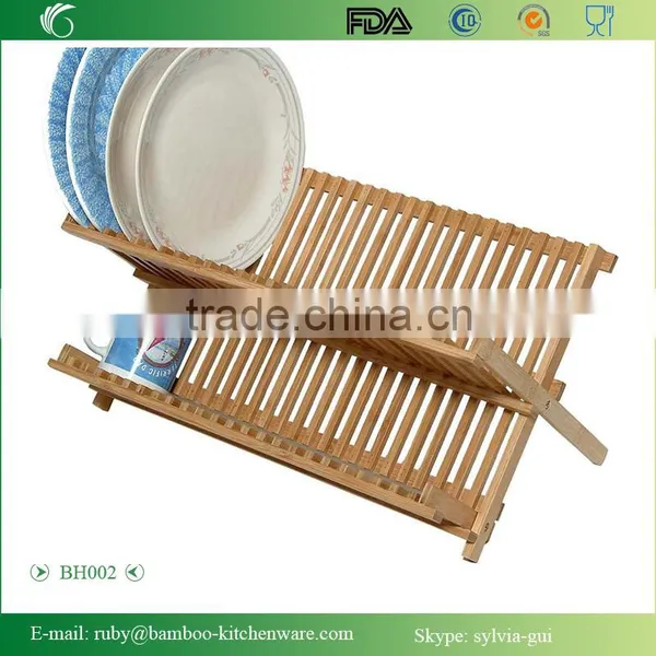 BH002/ Unique Counter Kitchen Decor Bamboo Folding Dish Drying Stainless Steel Utensil Rack photo-3