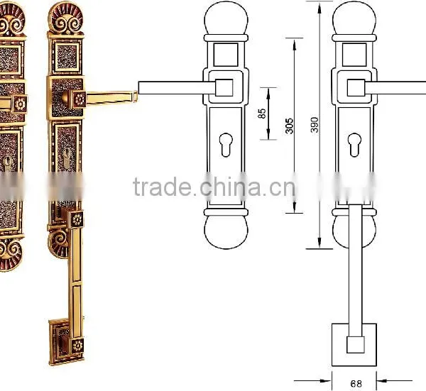 Luxurious Copper Door Handle HK1214 RG for Hotel Enrance Door photo-2