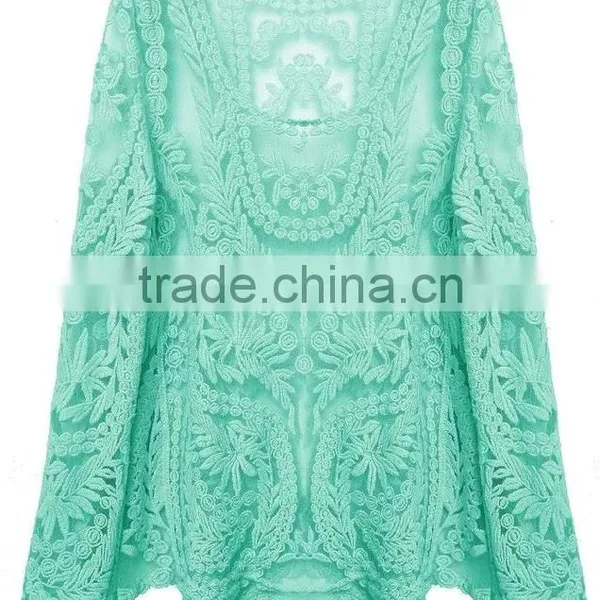 Ladies Sexy Knitted Hollow Crochet Embroidery Stretch Lace Tops photo-4