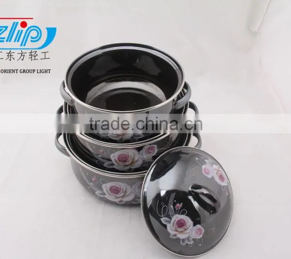 16-20cm 3 Pcs Enamel Casserole With Cover Dark Color Beautiful Decal photo-3