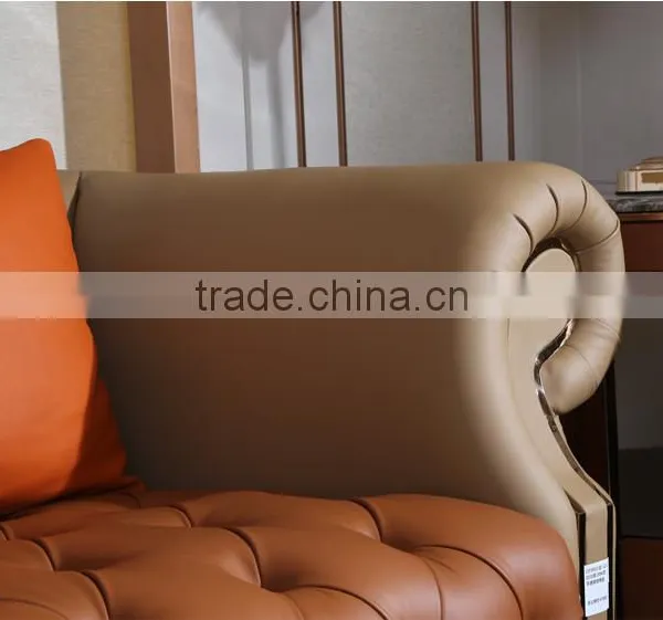 Contemporary Genuine Leather Sofa With Stainless Steel Base, Modern Chesterfield Home Sofa Set(MOQ=1 SET) photo-2