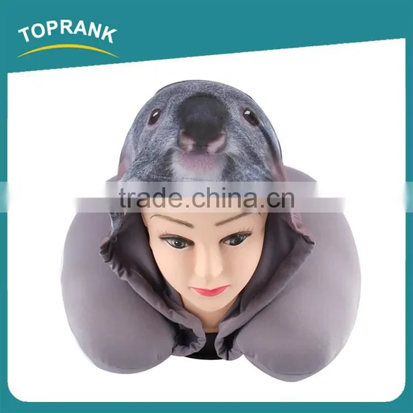Toprank Custom Elastic Fabric Printed Animal Travel Hoodie Neck Pillow U Shape Microbead Travel Neck Pillow With Hoodie photo-6