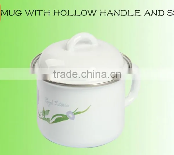 12/14cm Printing Enamel Cup Mug With Lid With Hollow Handle photo-5