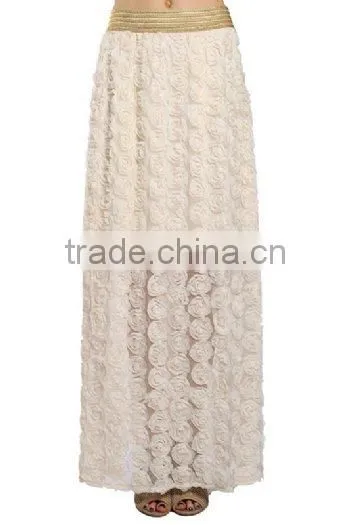 Off White / Cream Floral Skirt Women's Latest Long Skirt Design 2017 photo-2