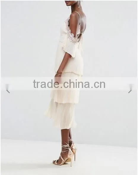 Guangzhou Clothing OEM Embroidered Embellishment Layered Pleated Skirt Dress Patterns Of Latest Fashion Design photo-4