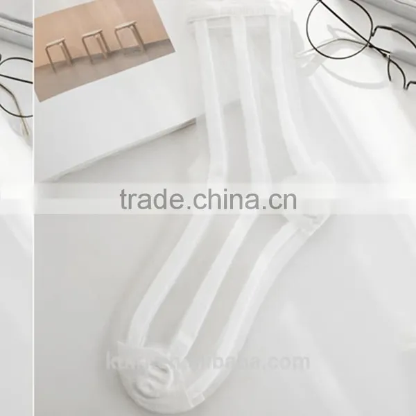 WS-46 Women Summer Novelty Transparent Grid Socks Glass Crystal Silk Cool Mesh Knit Sheer Soks photo-6
