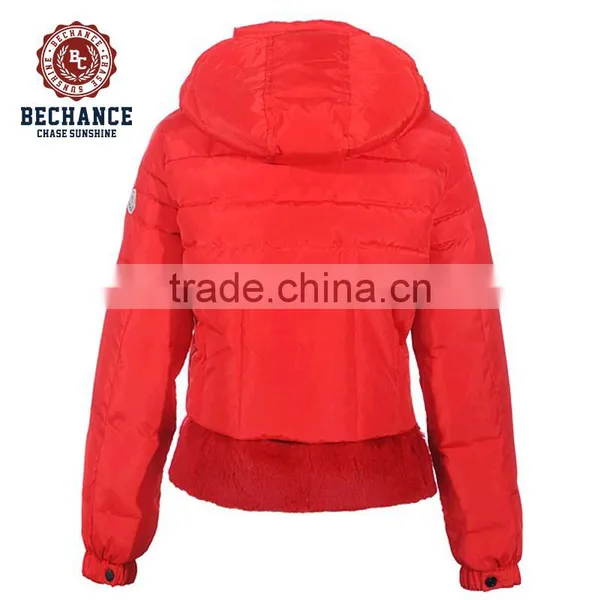 PQ174 Hoodie Red Short With Faux Fur Hem Lady Padded Jacket for Winter photo-2