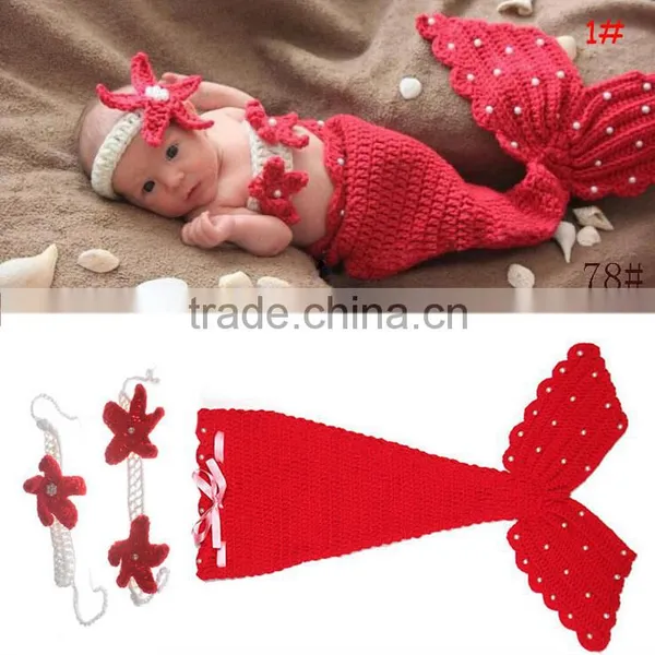 2017 Newborn Baby Knit Crochet Mermaid Headband Costume Photo Prop photo-4