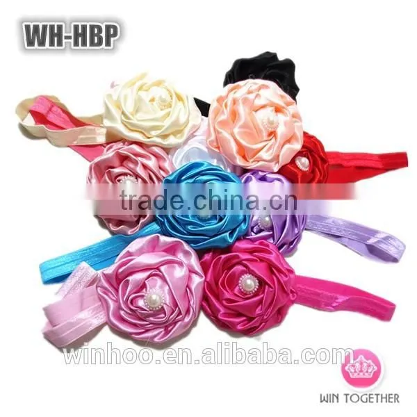 2015 Hottest Elastic Peony Flower Hairband, Satin Flower With Bead photo-2