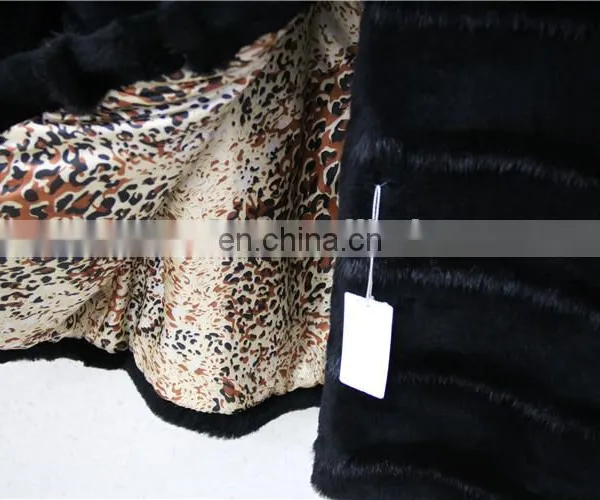 Factory Price Black Rex Rabbit Fur Coat / Rex Rabbit Fur Jacket Clothing With Mink Fur Piping photo-4