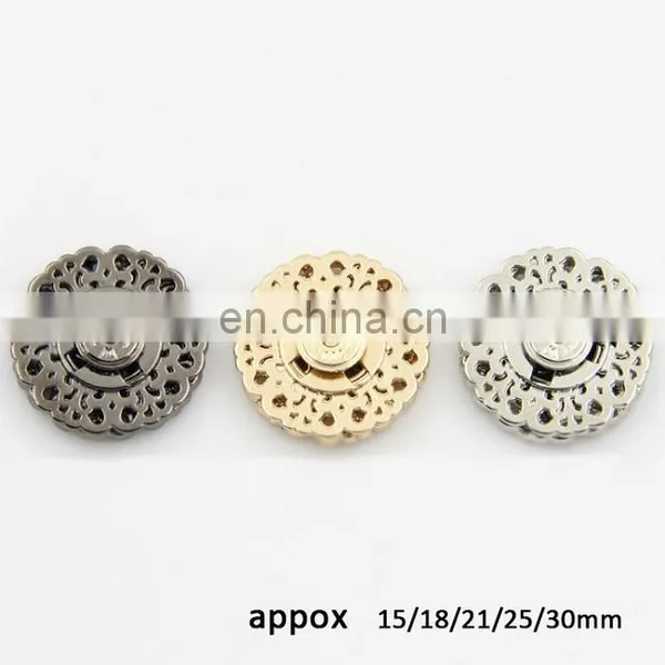 Snap Buttons 15/18/21/25/30mm Fasteners Press Stud Invisible Metal Flower Shiny Gold Buttons photo-2