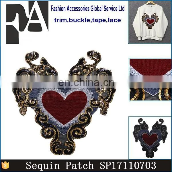 Cheap Beaded Gold Sequin Heart Patches Embroidery Badges photo-5
