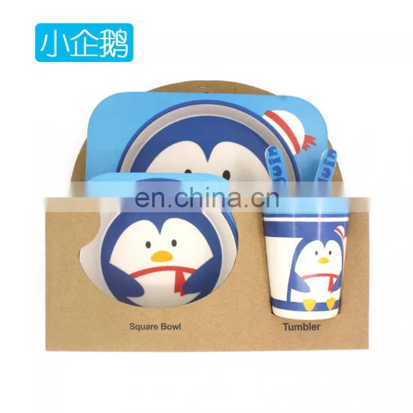 Penguin Creative Cute Cartoon Bamboo Fiber Children Tableware Set of Five Sets of Kindergarten Baby Bowl Children's Dinner