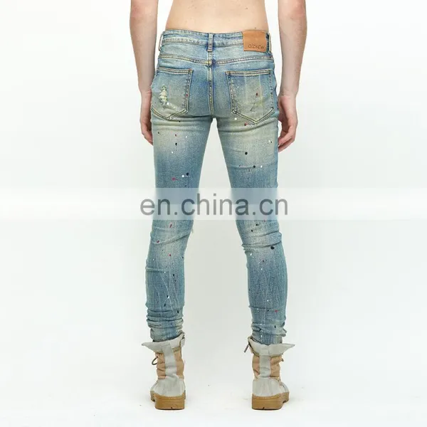 DiZNEW Custom Skiny Splash Paint Splatter Hole Repair Detail Jeans Men photo-5