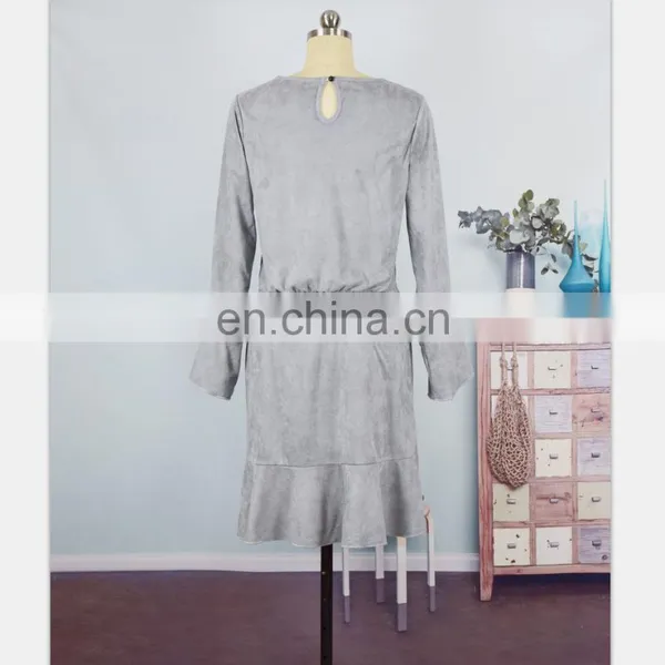 2019 New Autumn Family Look Mother Daughter Dress Long Sleeve Ruffle Grey Mom and Girls Dress (this Link for WOMAN) photo-4